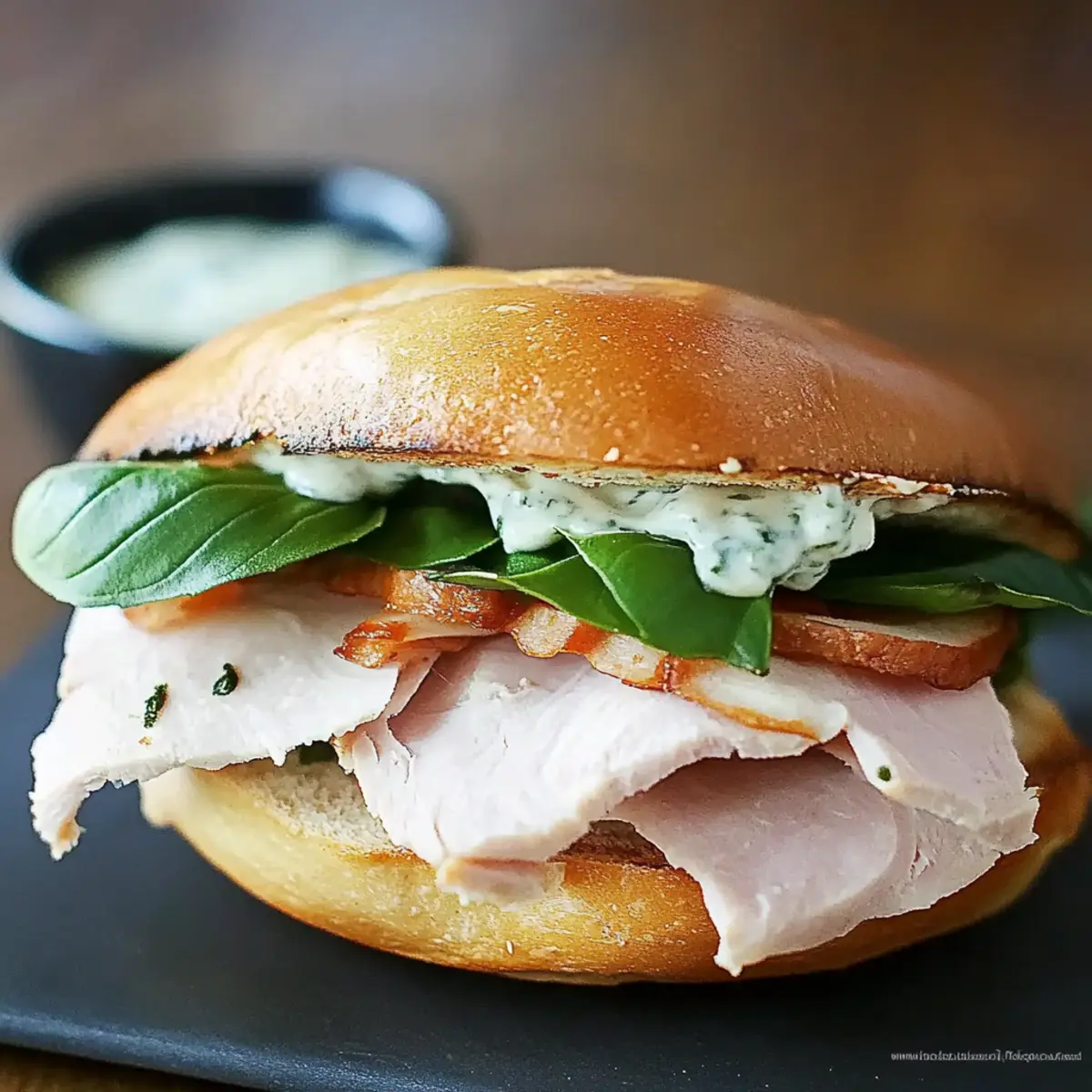 Hot Turkey Provolone Sandwich with Basil Mayo