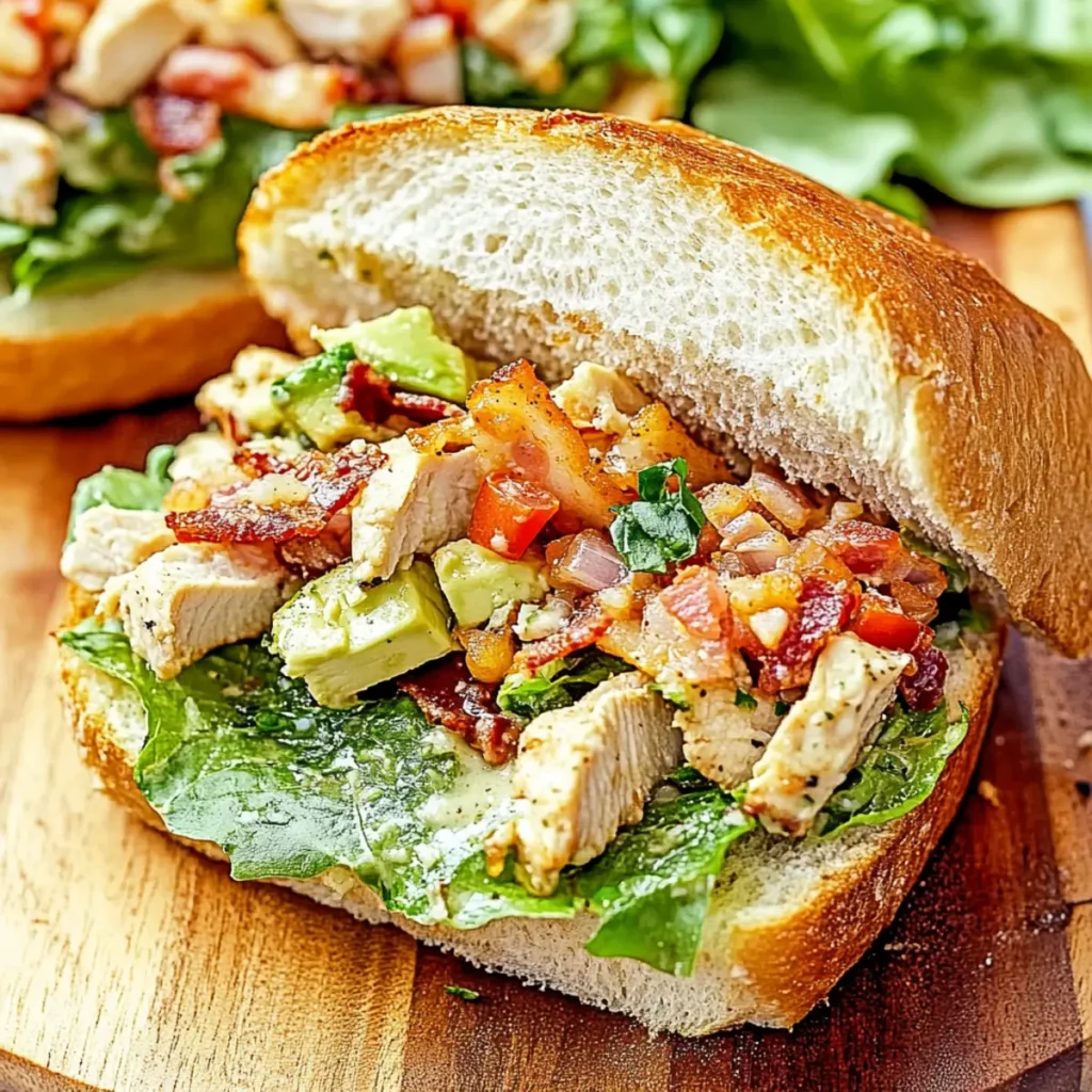Easy Chopped Chicken Ranch Sandwich with Bacon and Avocado
