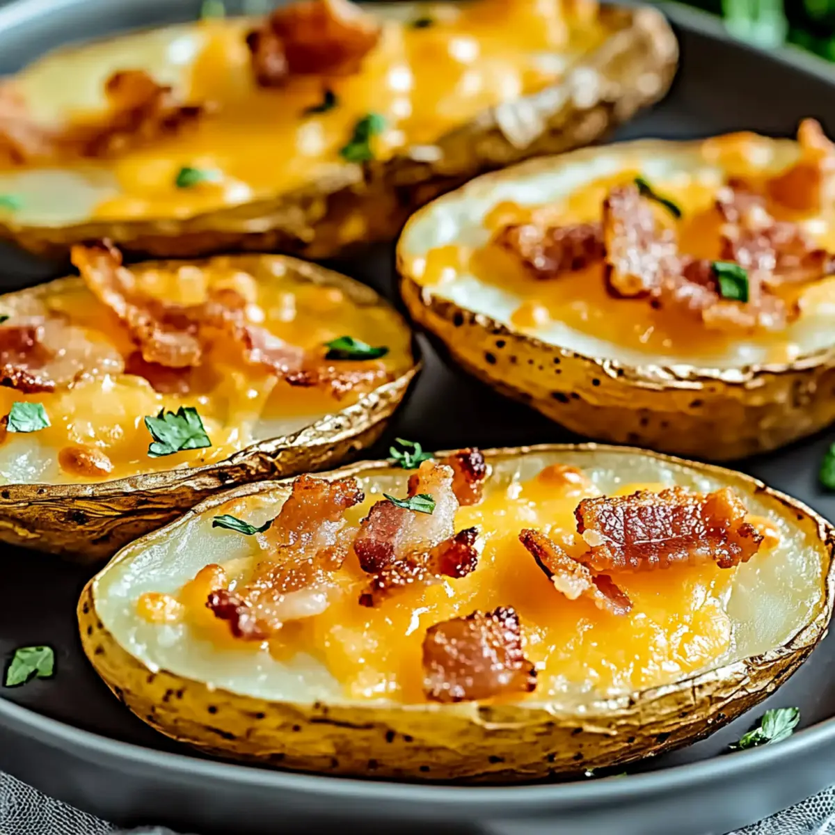 Crispy Air Fryer Potato Skins with Cheddar and Bacon Topping