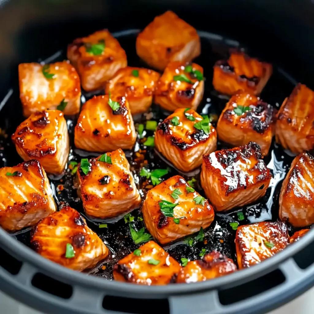 Glazed Honey Garlic Air Fryer Salmon Bites