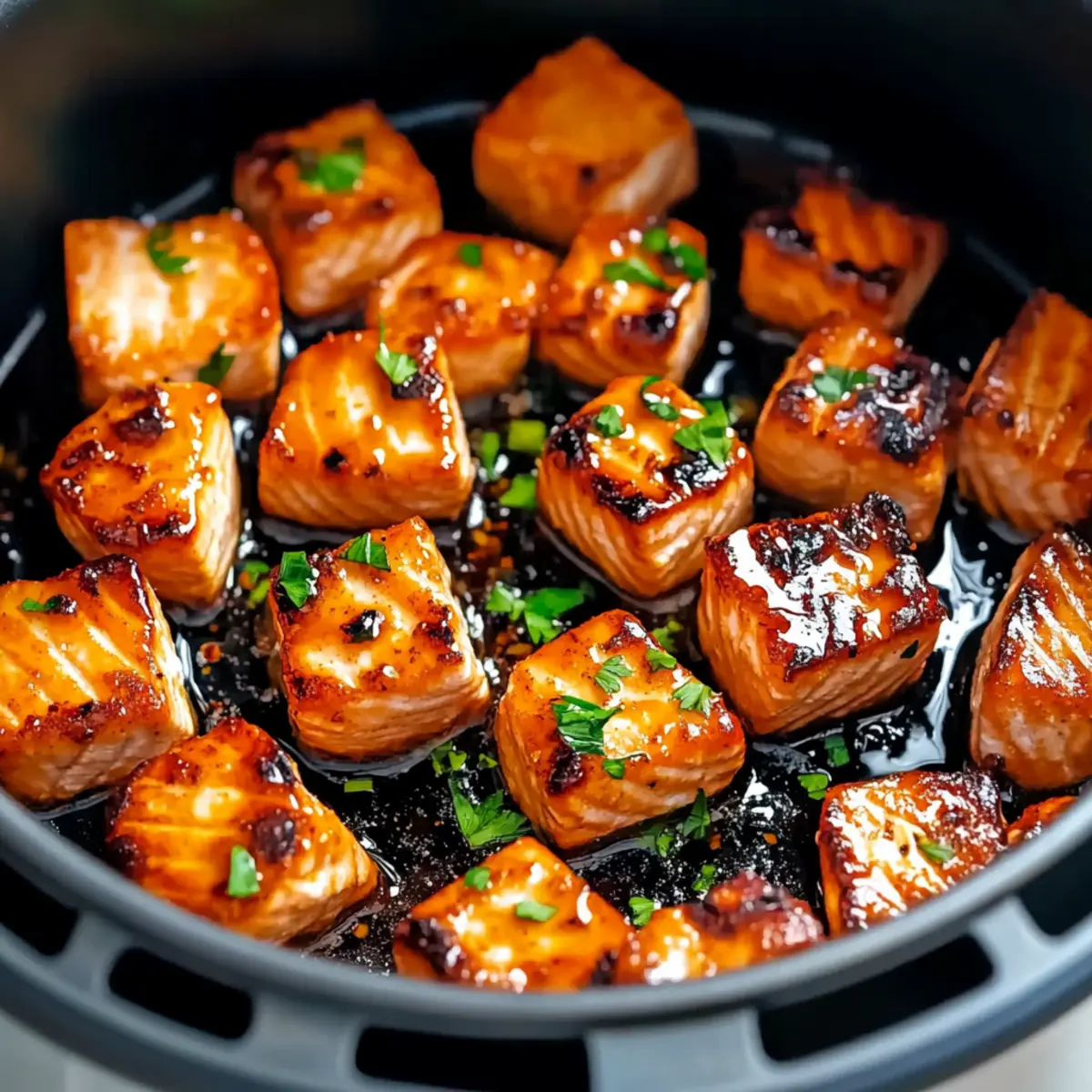 Glazed Honey Garlic Air Fryer Salmon Bites