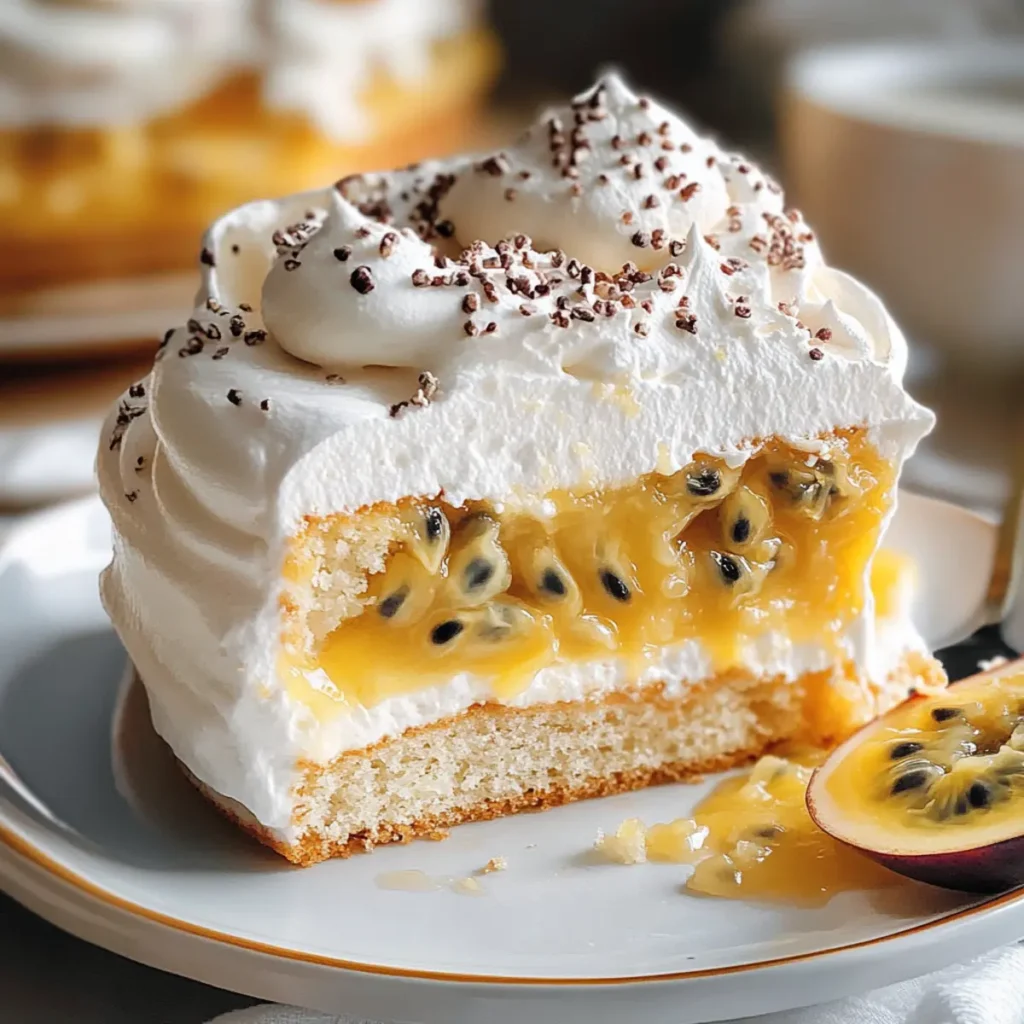 Meringue, Banana and Passionfruit Curd Cake