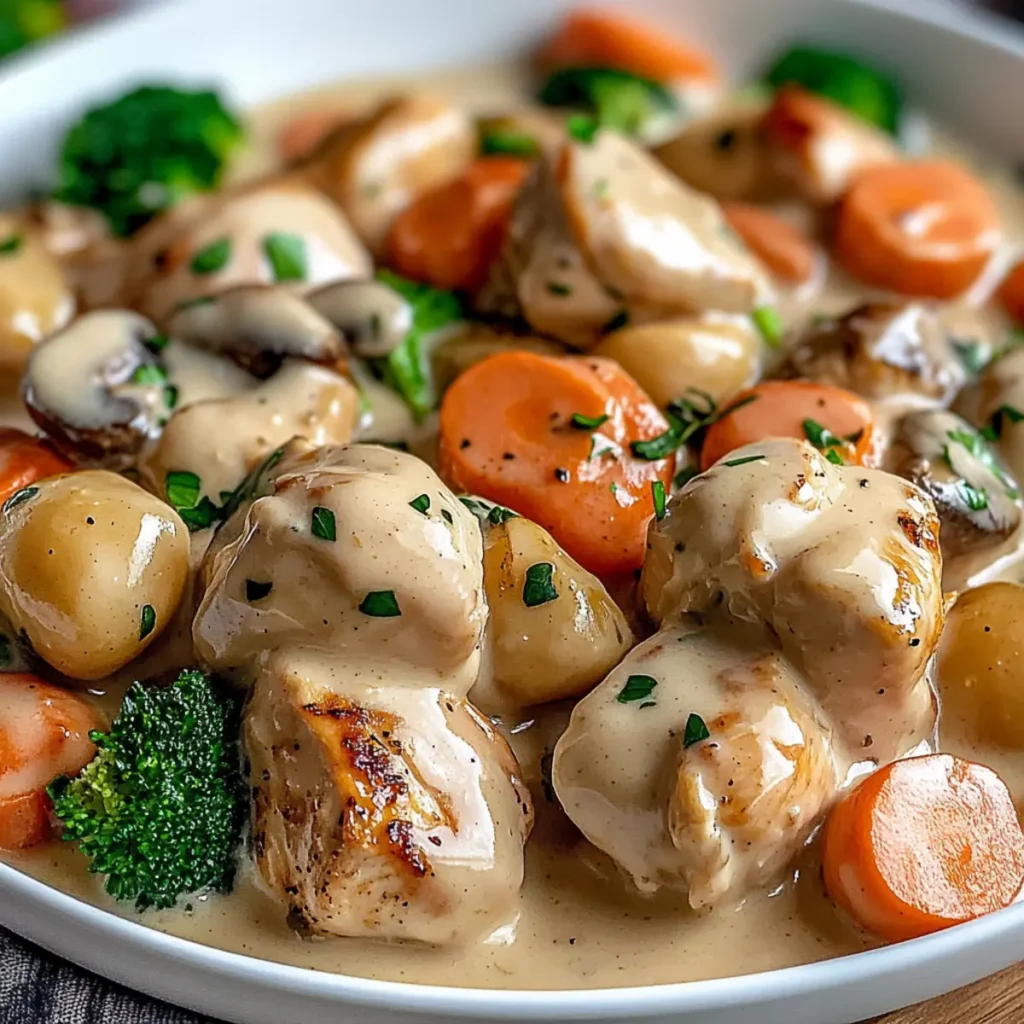 Slow Cooker Creamy Garlic Chicken and Veggies
